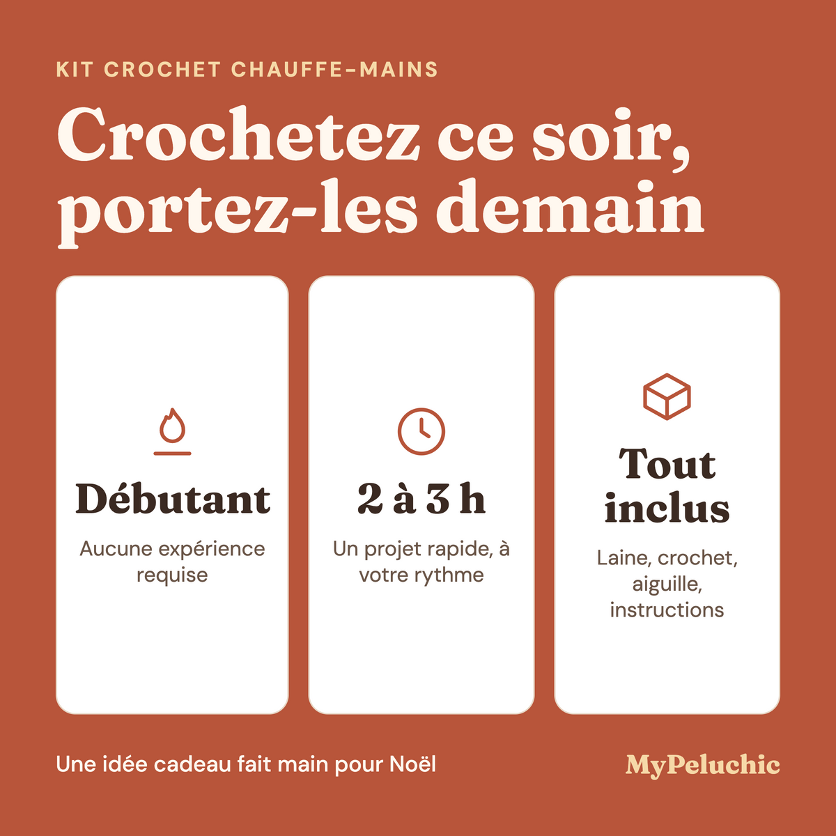 Kit crochet chauffe-mains débutant : mitaines sans doigts DIY | MyPeluchic