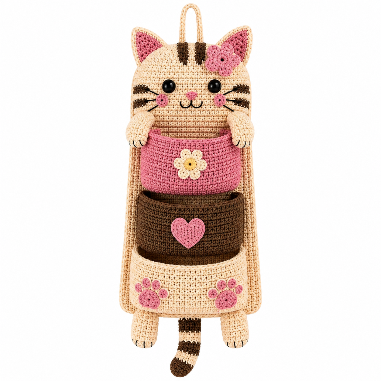 Kit crochet organisateur mural chat | Vide-poches suspendu DIY | Projet créatif décoration | MyPeluchic