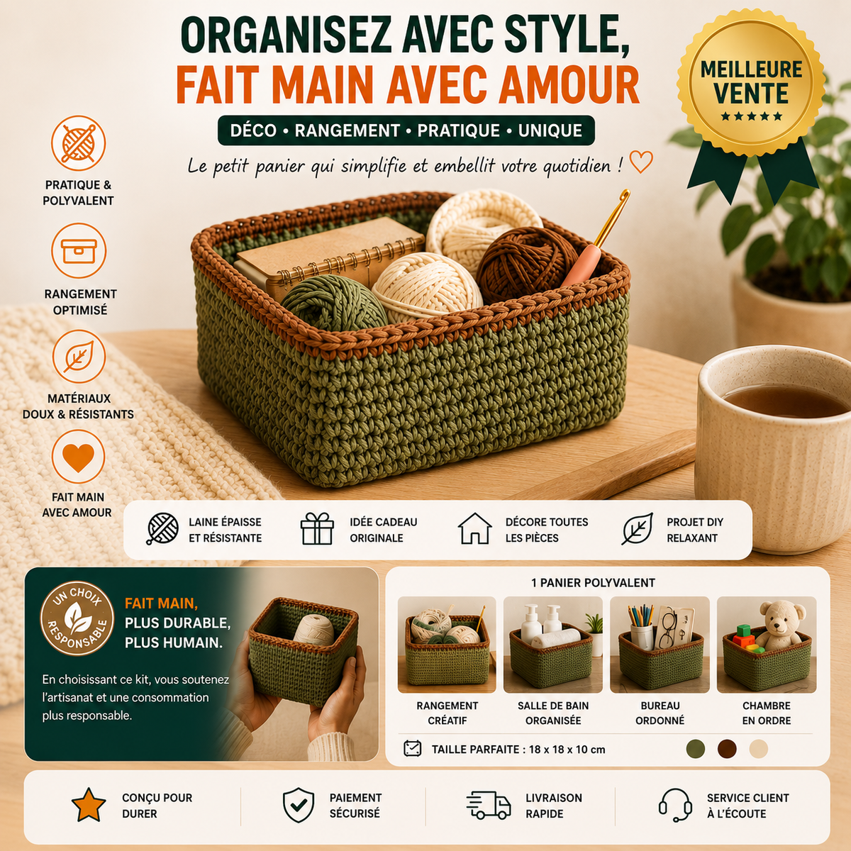 Kit crochet | Paniers de rangement | Kit DIY débutant | MyPeluchic