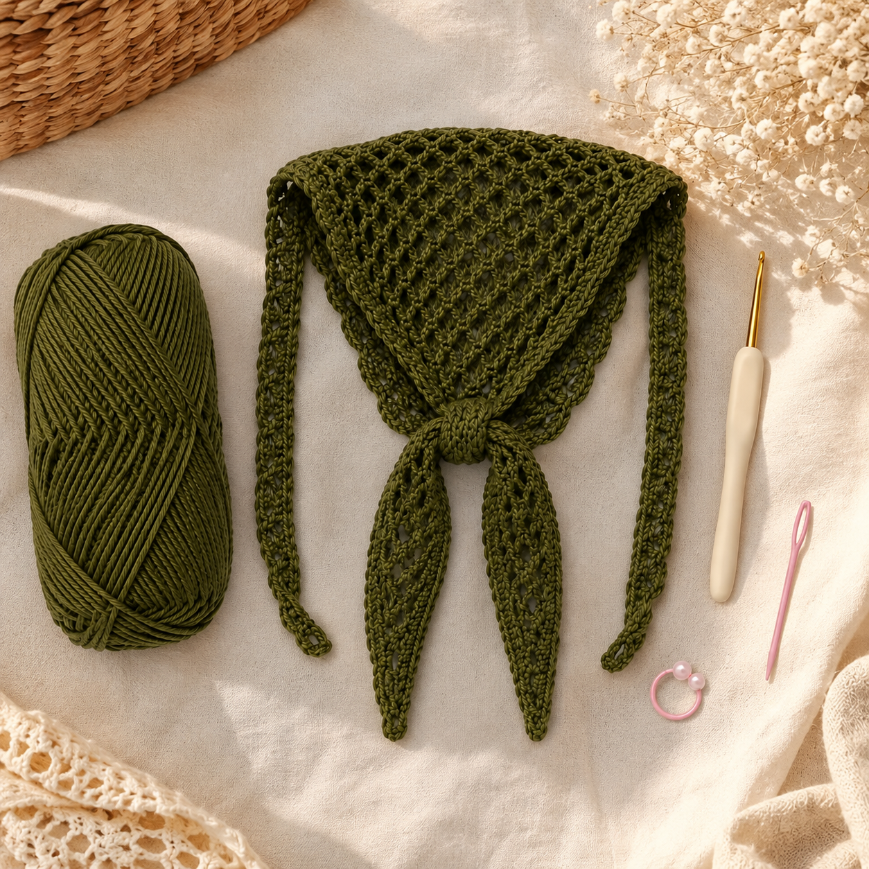 Kit crochet bandana femme – Foulard cheveux à crocheter DIY débutant | MyPeluchic