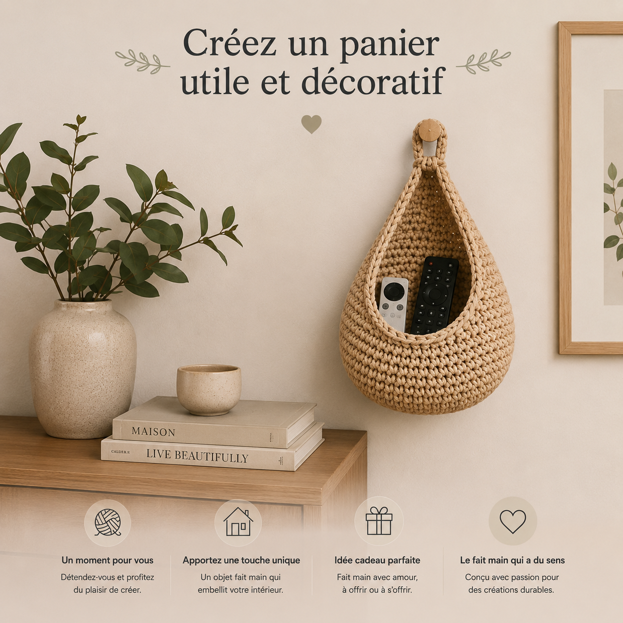 Kit crochet panier de rangement suspendu | Kit crochet complet DIY | Panier décoratif maison | MyPeluchic