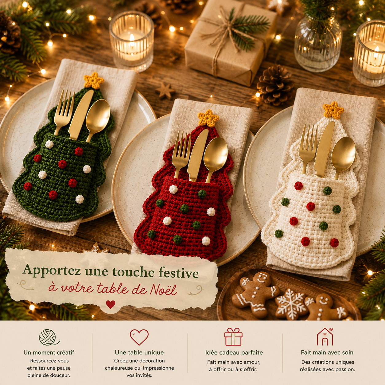 Kit crochet débutant porte-couverts sapin de noël | Décoration de table DIY | MyPeluchic