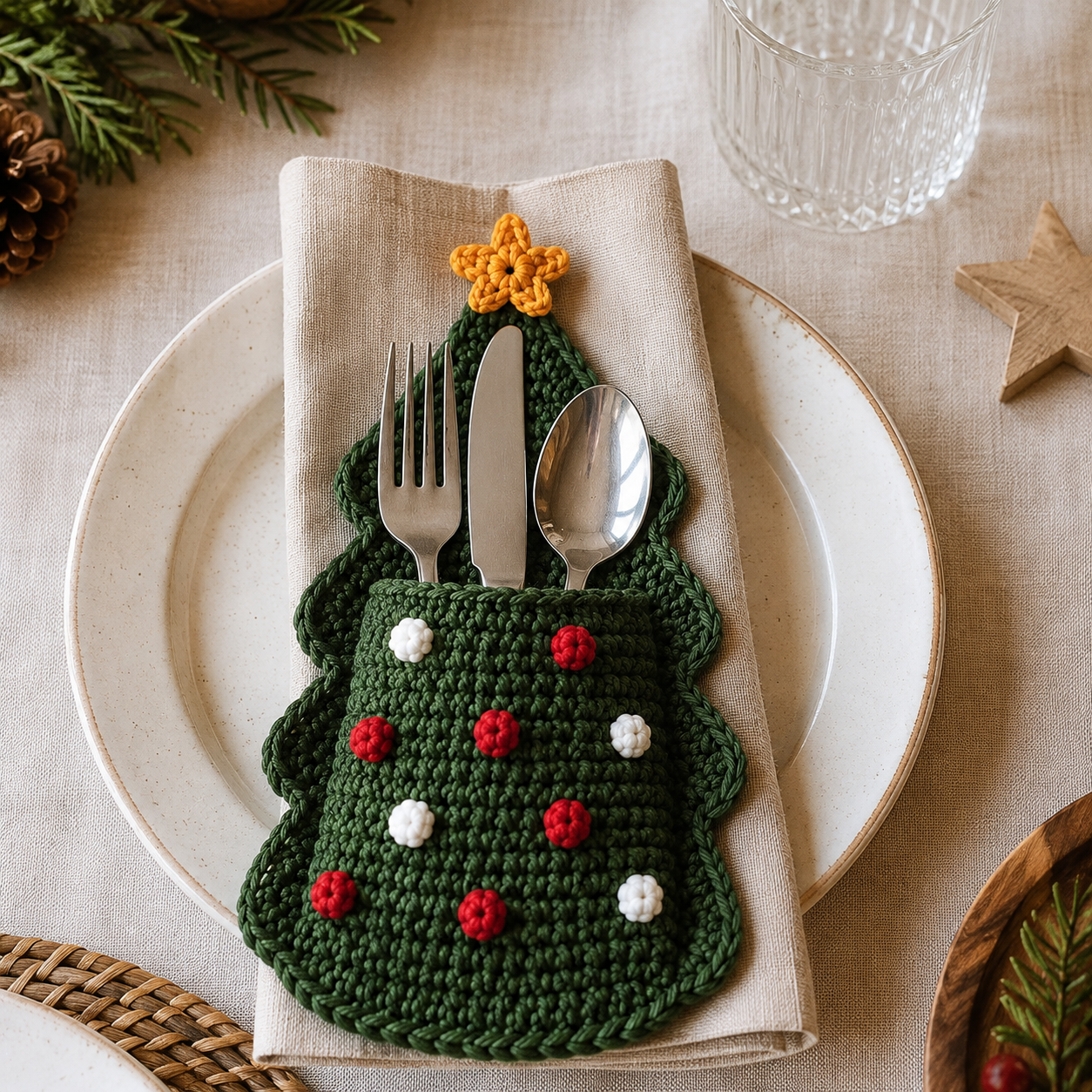 Kit crochet débutant porte-couverts sapin de noël | Décoration de table DIY | MyPeluchic