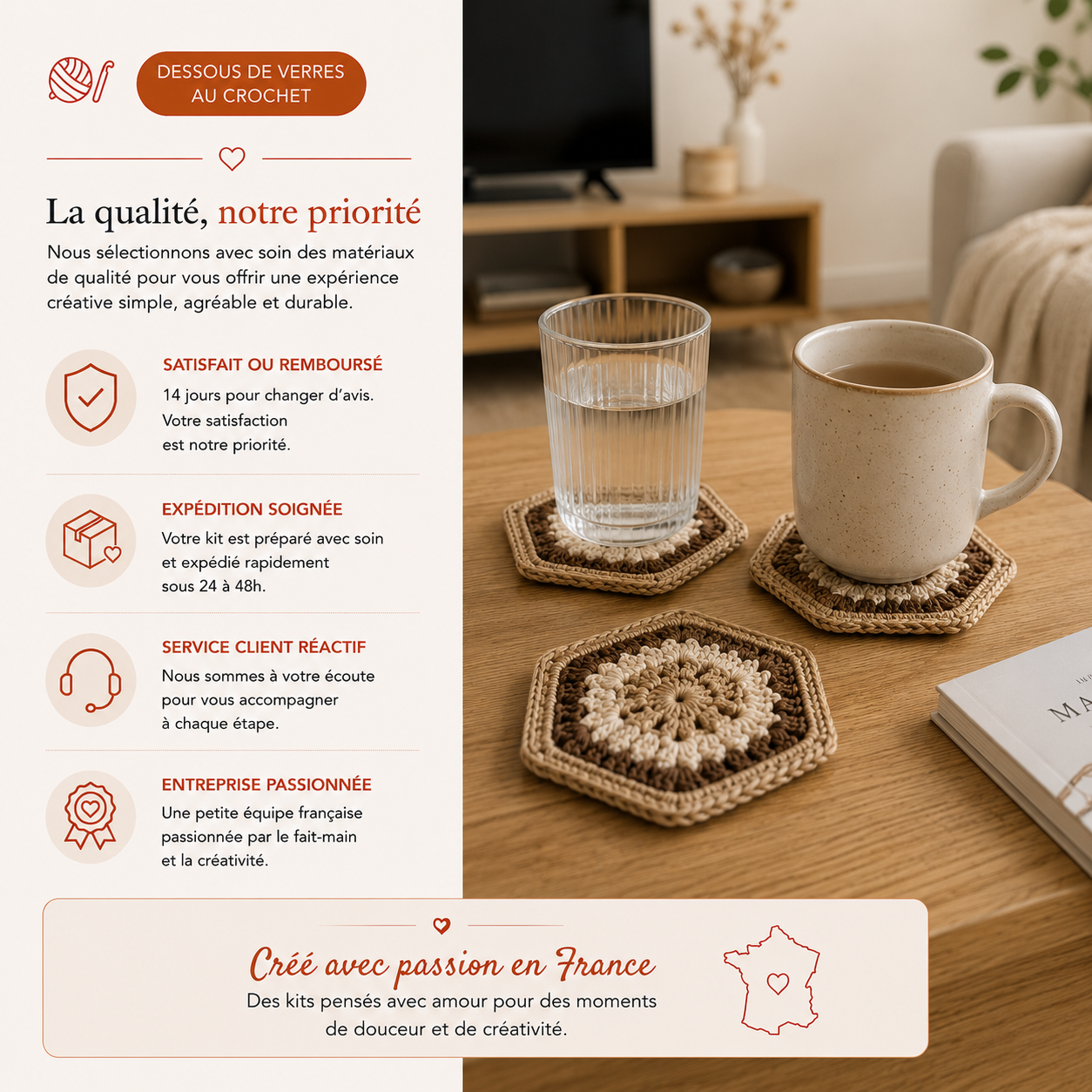 Kit crochet | Dessous de verre | Kit DIY débutant | MyPeluchic