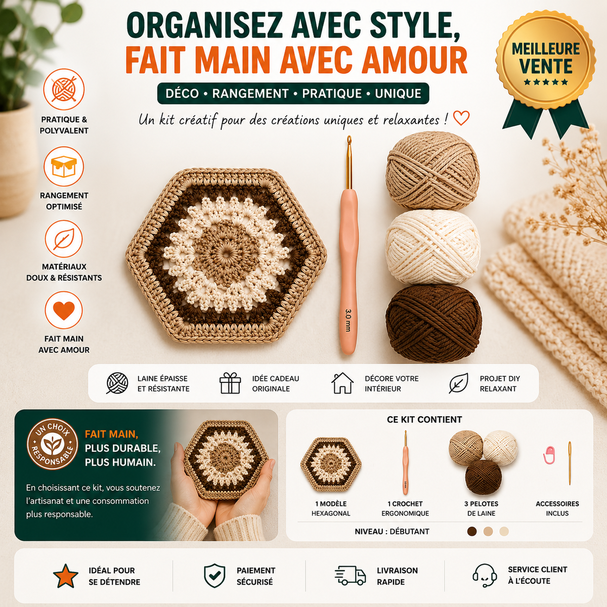 Kit crochet | Dessous de verre | Kit DIY débutant | MyPeluchic