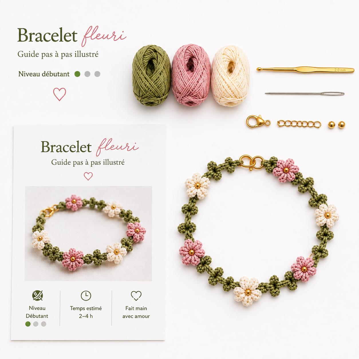 Kit crochet débutant bracelet Fleuri | Cadeau créatif DIY | MyPeluchic