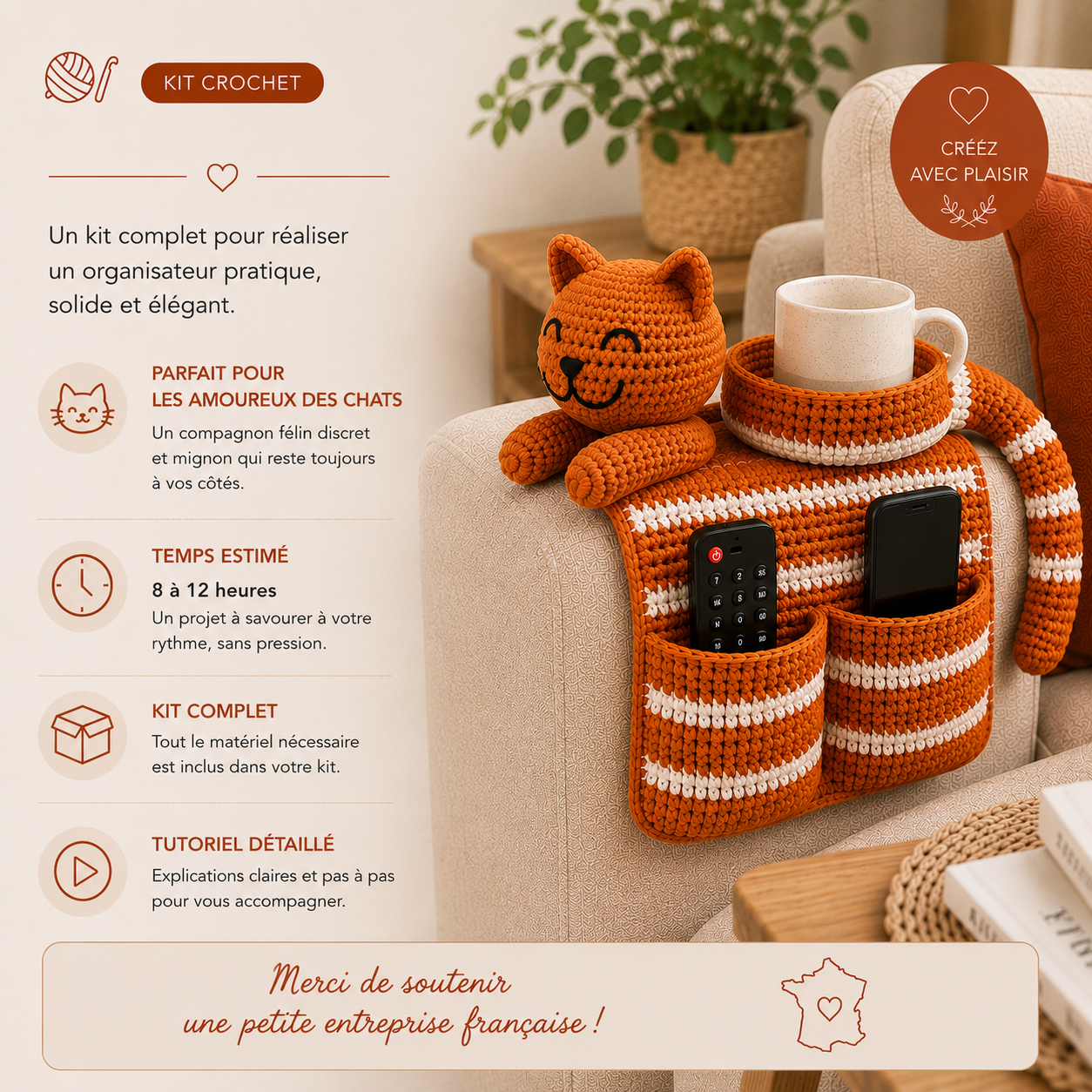 Kit crochet organiseur de canapé chat | Rangement DIY | MyPeluchic