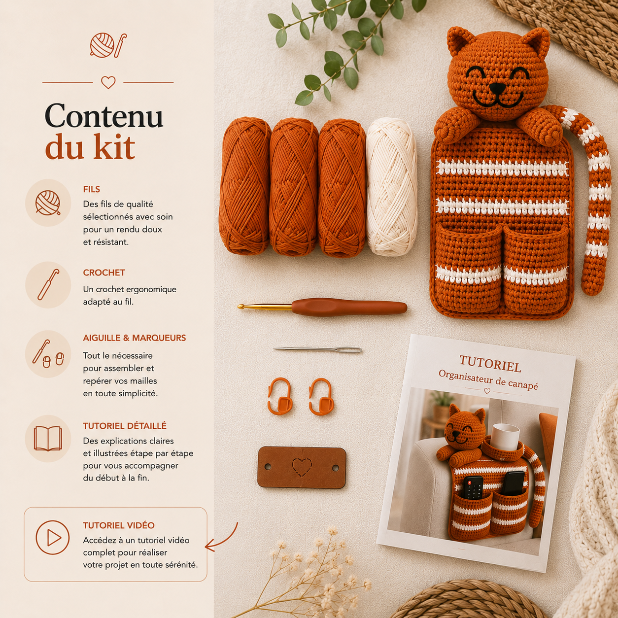 Kit crochet organiseur de canapé chat | Rangement DIY | MyPeluchic