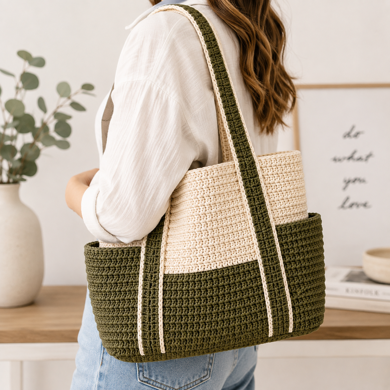 Kit crochet sac à main | Sac fourre-tout vert olive DIY | MyPeluchic
